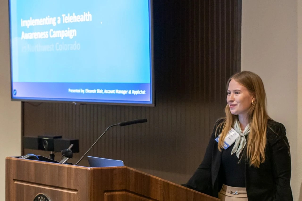 Applichat's Eiléanóir Blair presenting the Northwest Colorado telehealth awareness campaign.