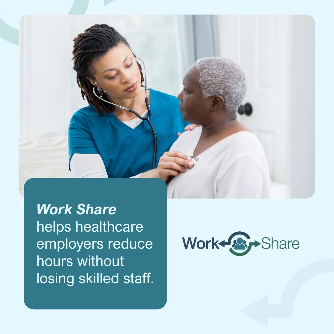 Work Share campaign ad: helping healthcare employers reduce hours without losing skilled staff.