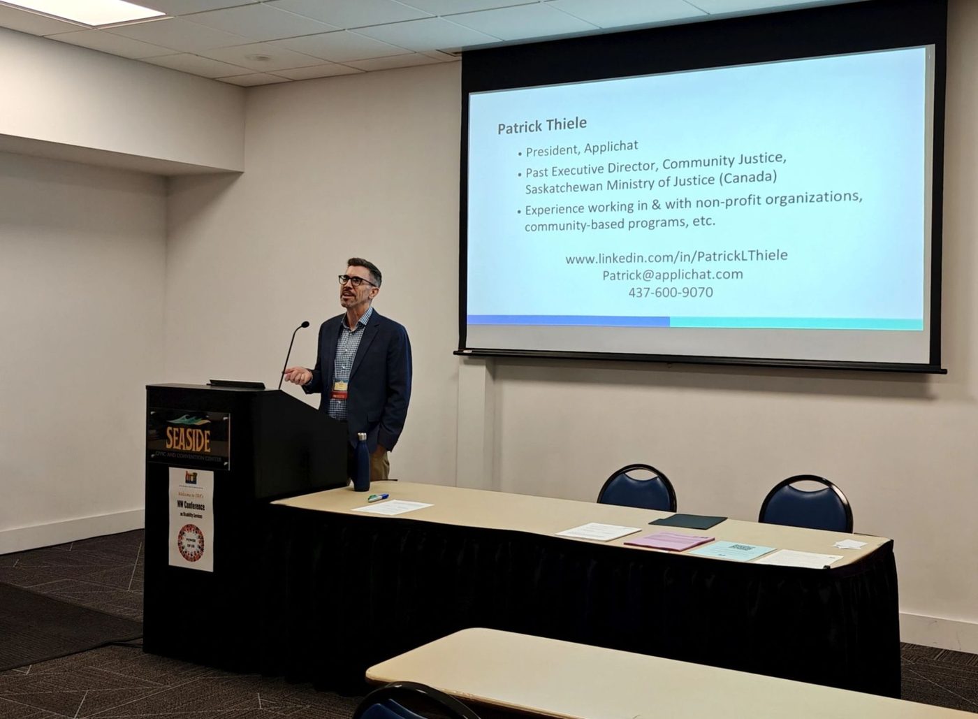 Patrick Thiele presenting at a Northwest disability-services conference.